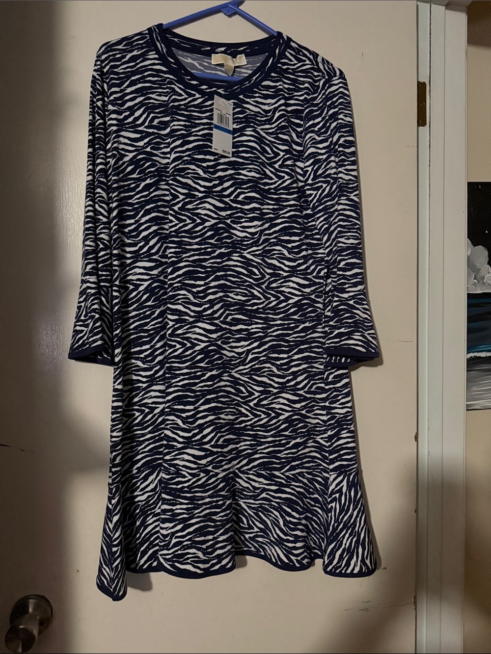 Michael Kors Women’s Navy and White Zebra Print A-Line Dress